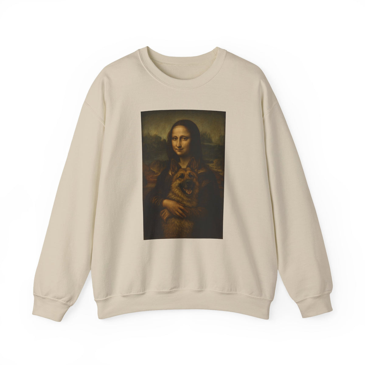 Mona Lisa German Shepherd Dog Friendship Sweatshirt in Sand