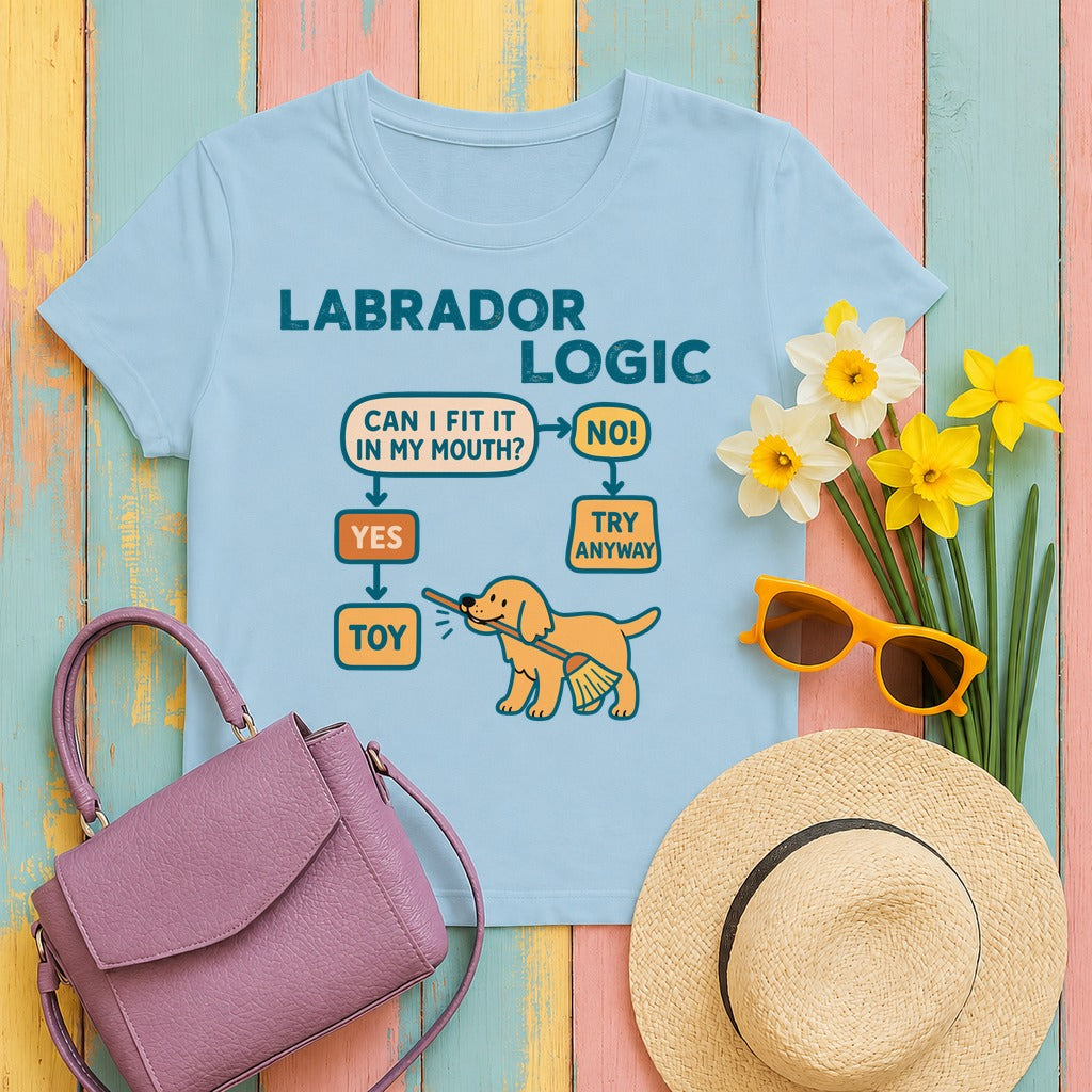 Yellow Labrador Logic Flowchart T-Shirt in Light Blue