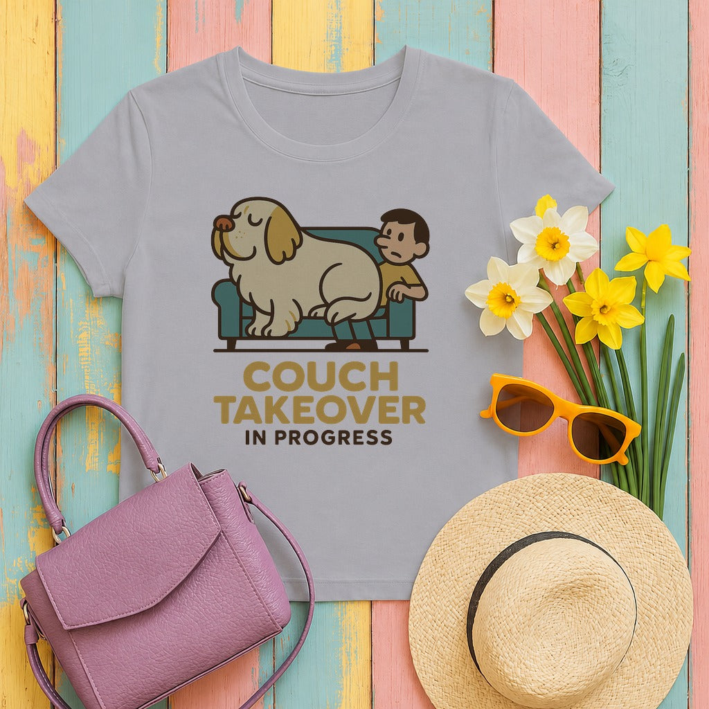 clumber spaniel couch-takeover tee flat lay hero