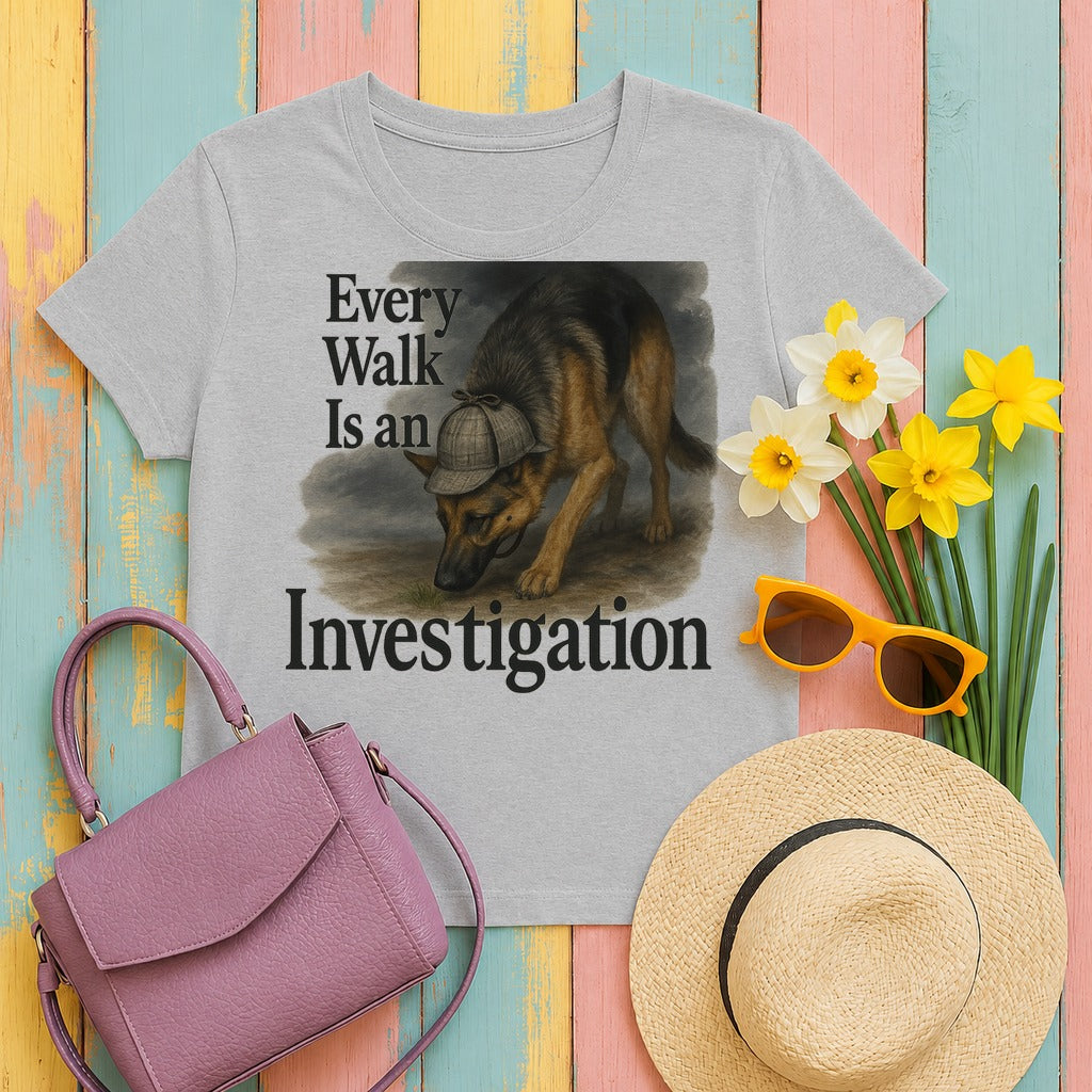 migbackfill every-walk-is-an-investigation-german-shepherd-d tee flat lay hero v8