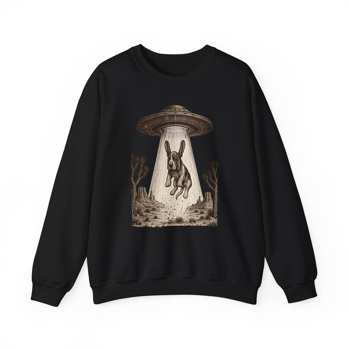 Chill Basset Hound Woodcut Art Sweatshirt in Black