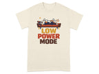 T-shirt with corgi on couch and "LOW POWER MODE" text.