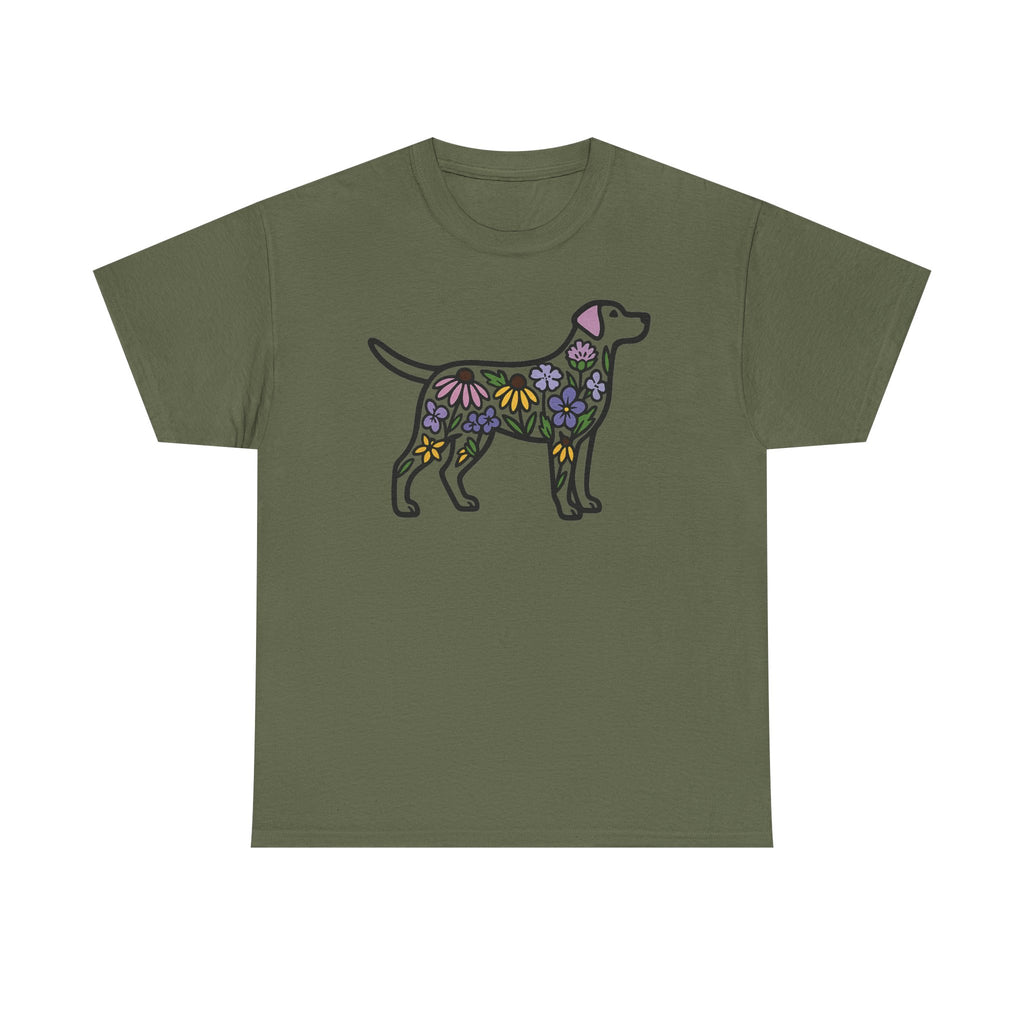 Dog Silhouette Filled with Flowers Graphic Art T-Shirt