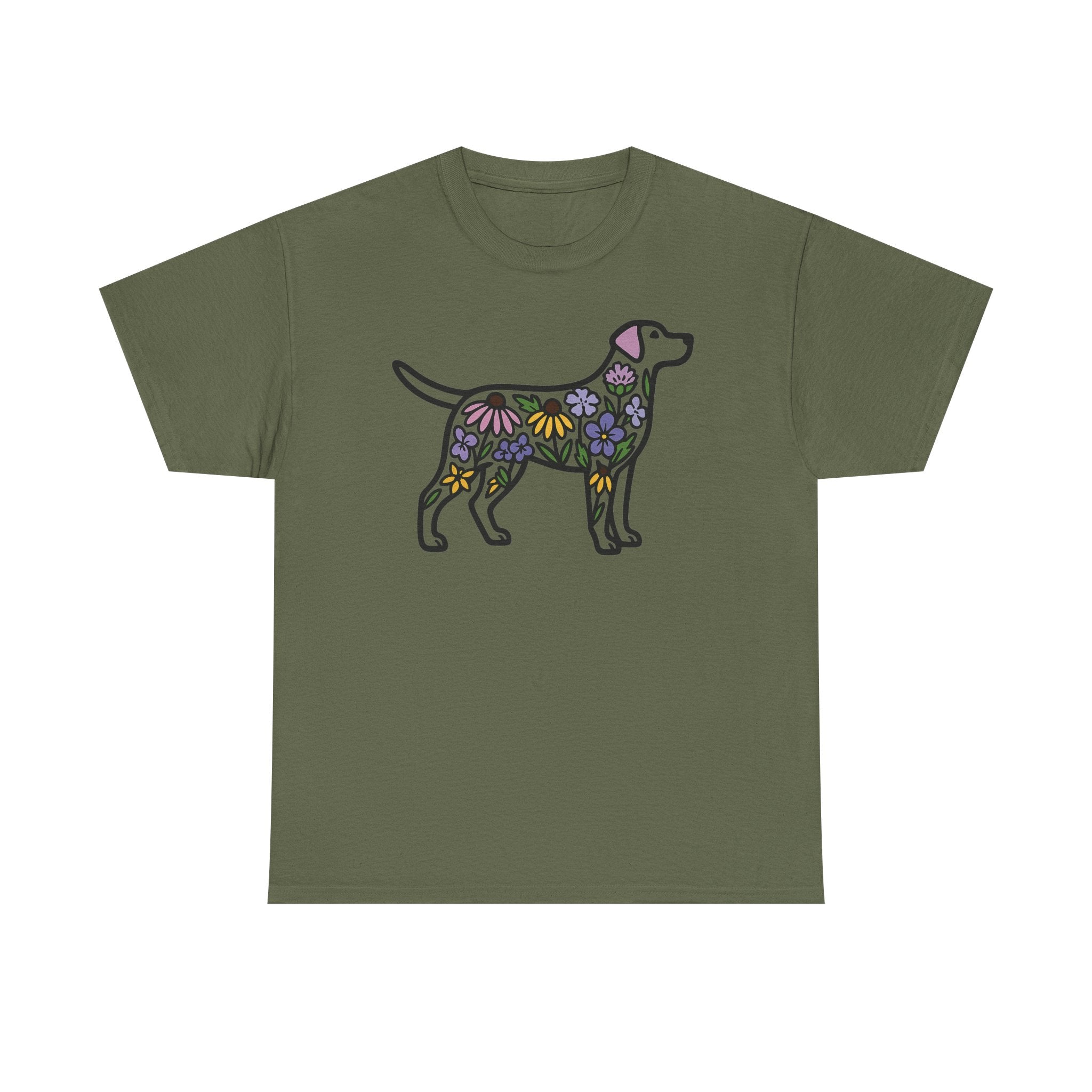 Dog Silhouette Filled with Flowers Graphic Art T-Shirt