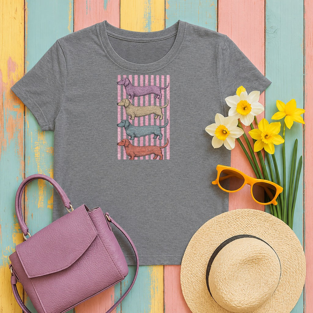 Pastel Dachshund Stack T-Shirt in Graphite Heather