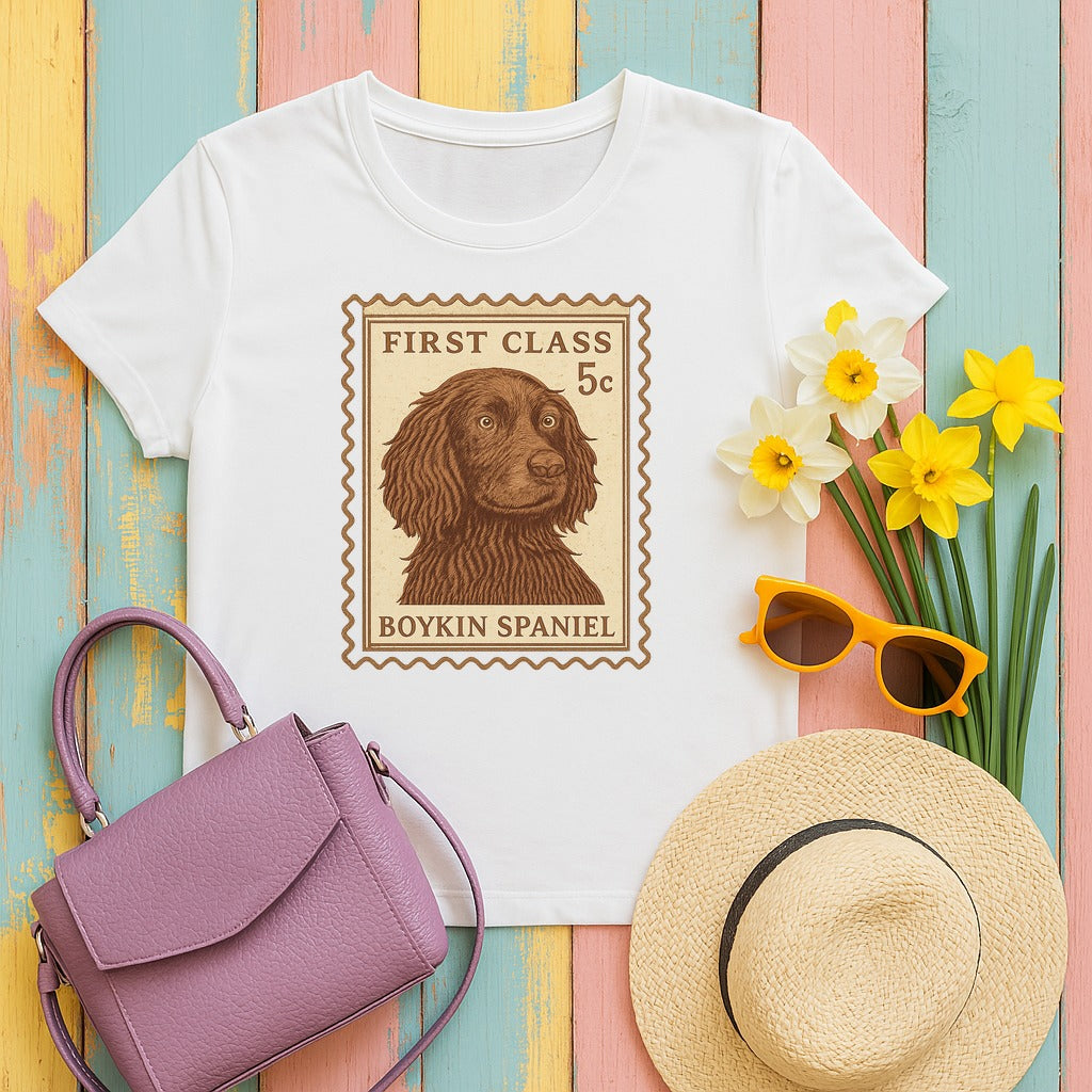 Boykin Spaniel First Class Stamp T-shirt in White