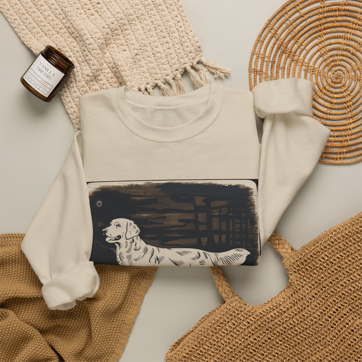 Golden Retriever Woodcut Style Graphic Print Sweatshirt