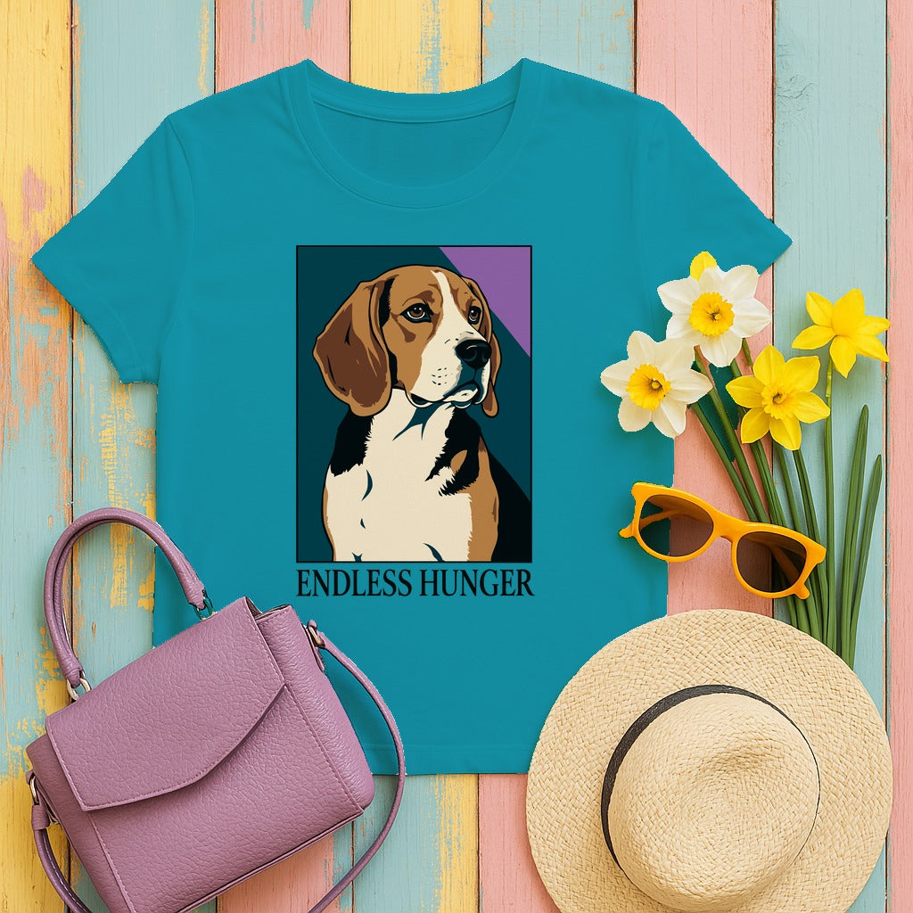 Endless Hunger Beagle Dog Graphic Trendy Animal T-Shirt in Tropical Blue