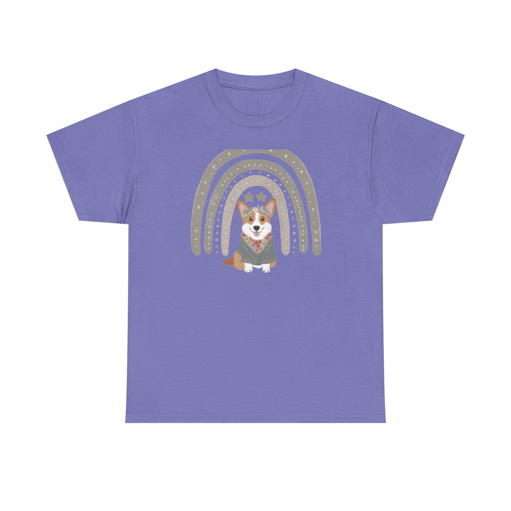 Cute Corgi with Rainbow Stars Print T-Shirts