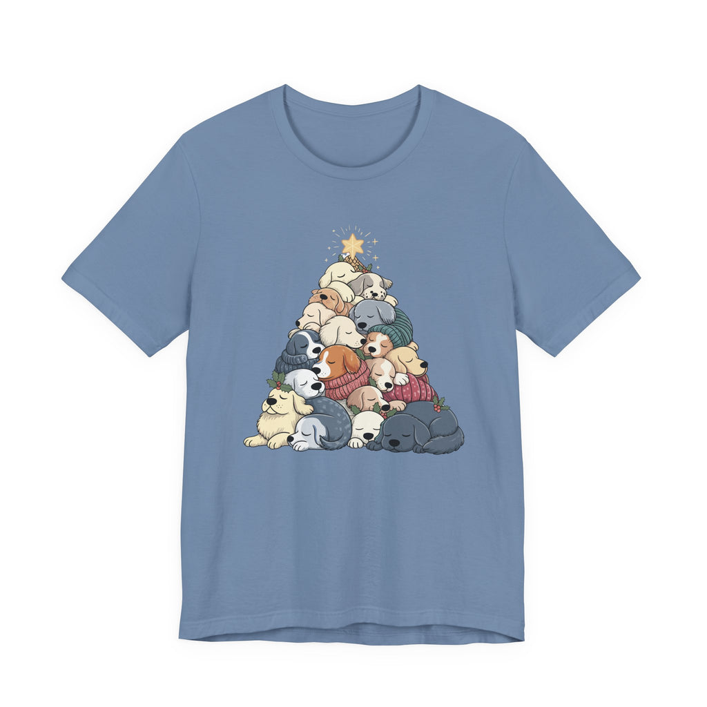 Sleeping Dogs Stacked Christmas Tree Funny Holiday T-Shirt