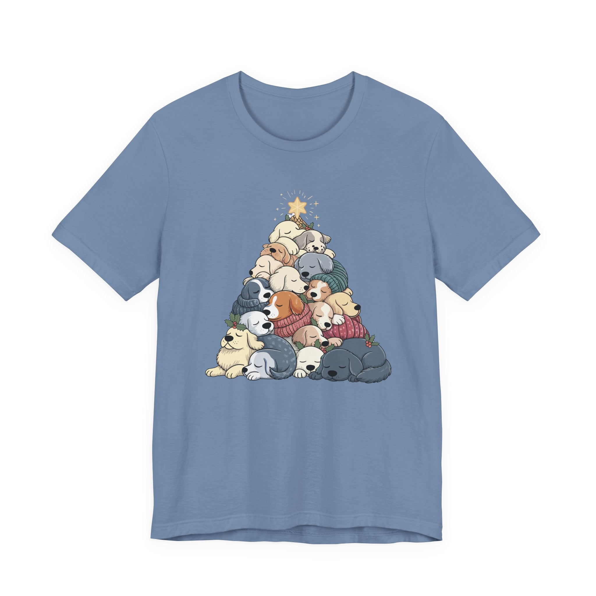 Sleeping Dogs Stacked Christmas Tree Funny Holiday T-Shirt