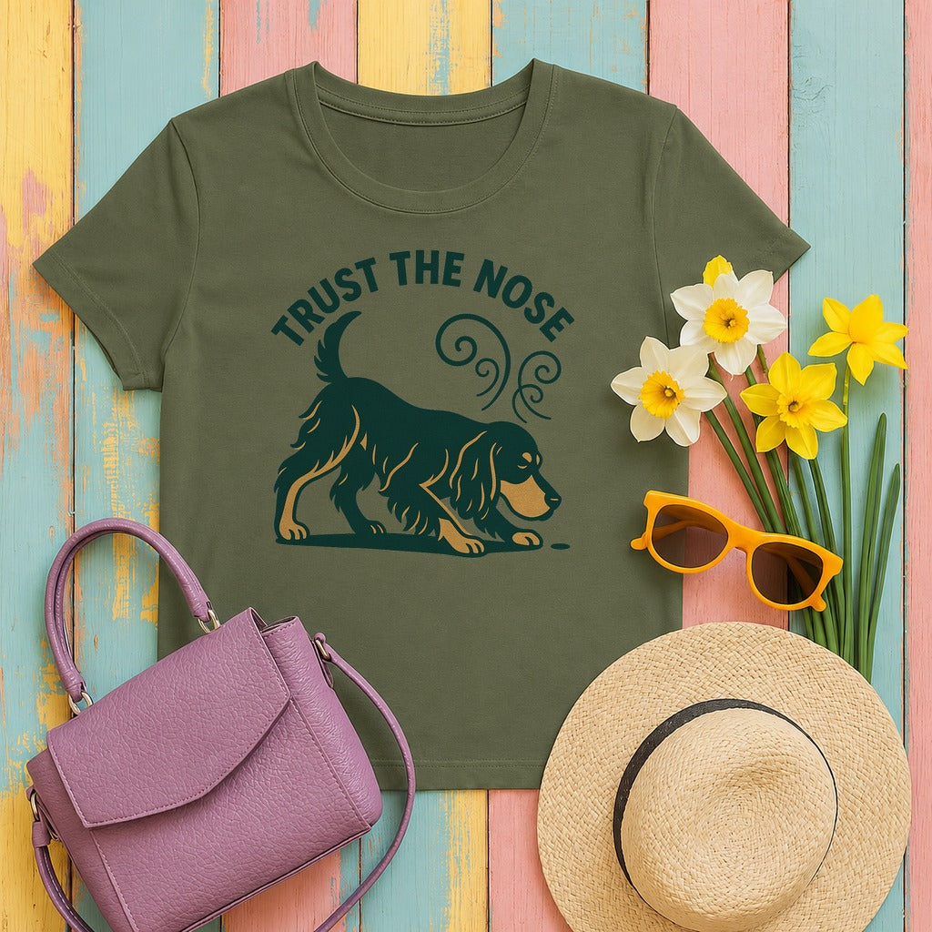Trust the Nose Gordon Setter T-Shirt in Military Green