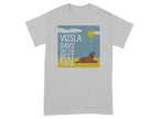 Grey t-shirt with Vizsla dog, sun, and text "Vizsla Days Are The Best Days".