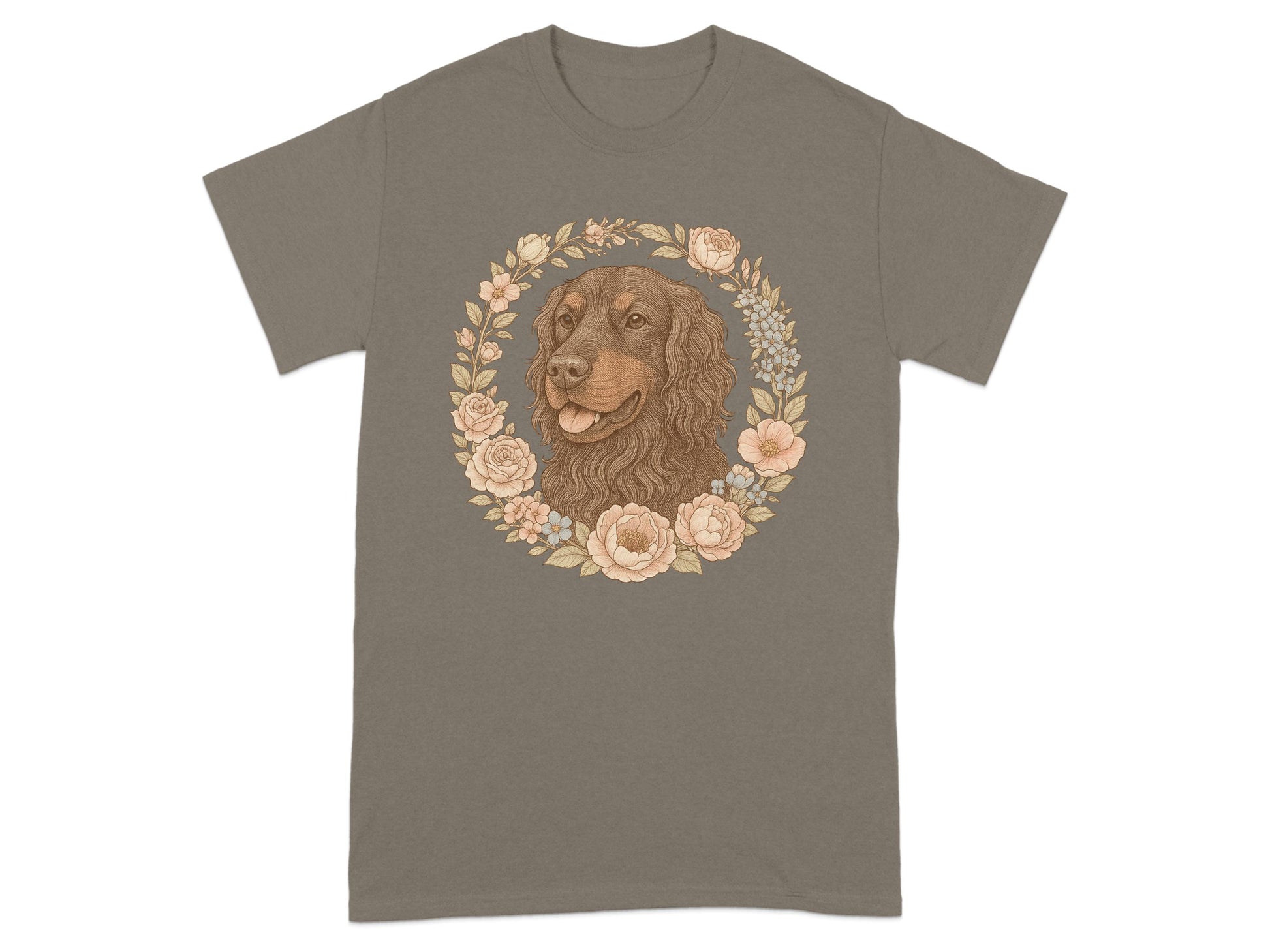 Dog with Floral Wreath Design Graphic T-Shirt product type
