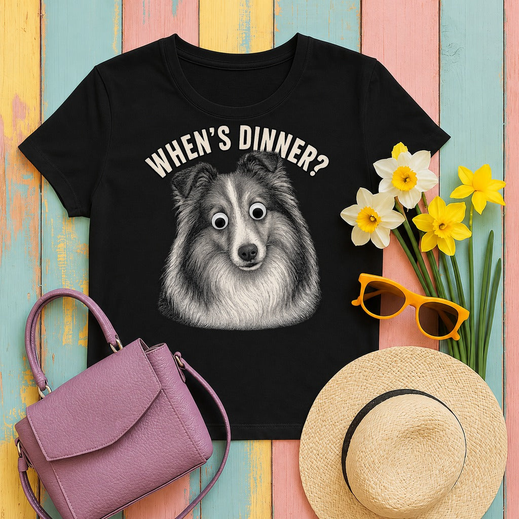 migbackfill when-s-dinner-googly-sheltie-t-shirt tee flat lay hero v8