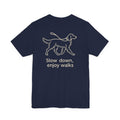 Slow Down Golden Retriever Back Print Tee in Navy, back