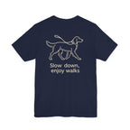 Slow Down Golden Retriever Back Print Tee in Navy, back