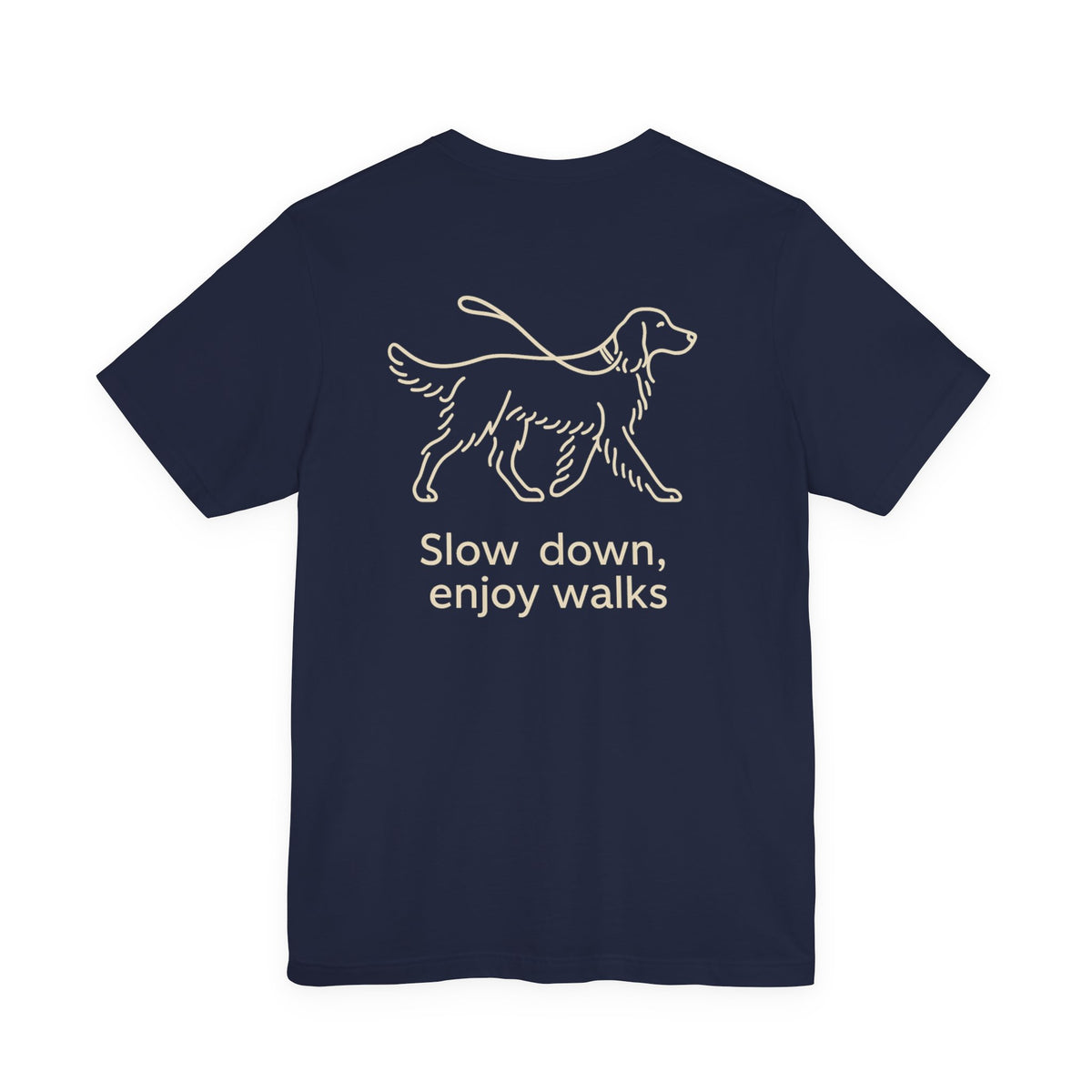 Slow Down Golden Retriever Back Print Tee in Navy, back