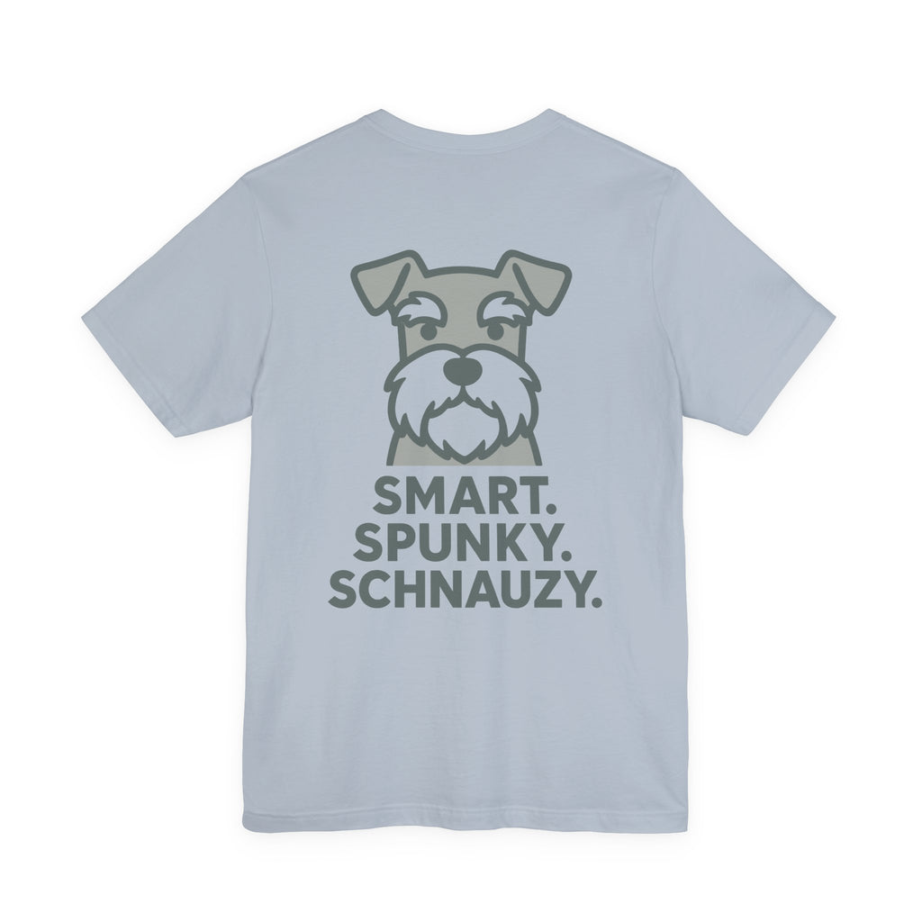 Smart Spunky Schnauzy Schnauzer Monochrome Back Print Tee in Light Blue, back