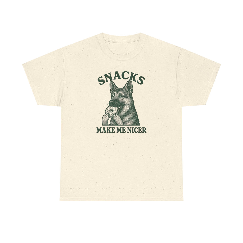 Snacks Make Me Nicer Funny German Shepherd With Donut Cute T-Shirt