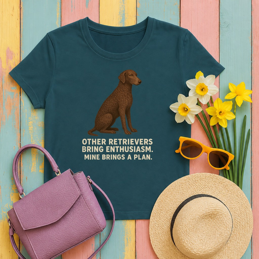Curly-Coated Retriever Mine Brings A Plan Tee in Heather Deep Teal