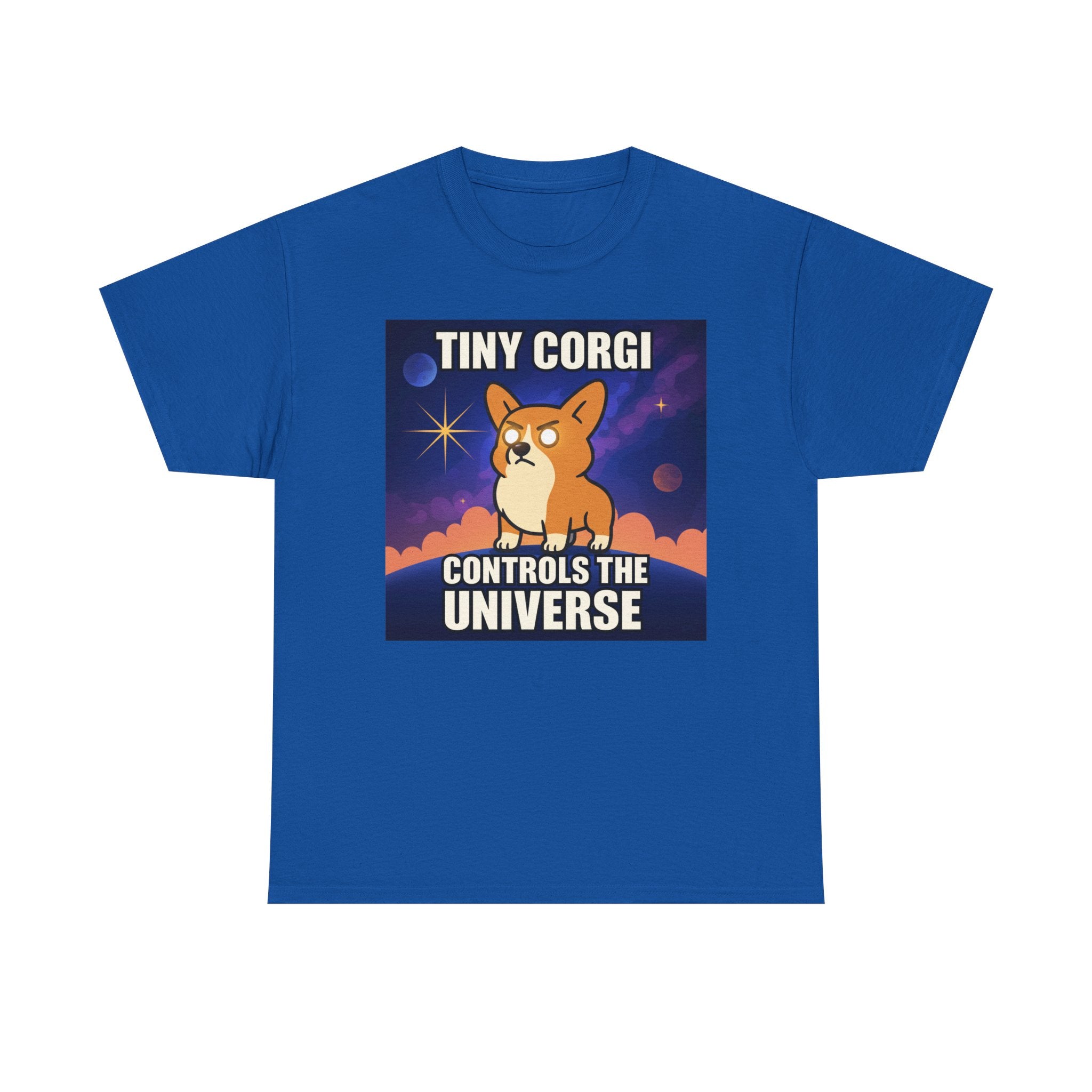 Tiny Corgi Controls the Universe Graphic Design T-Shirt