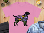 Pink T-Shirt with Dog and Floral Silhouette Design