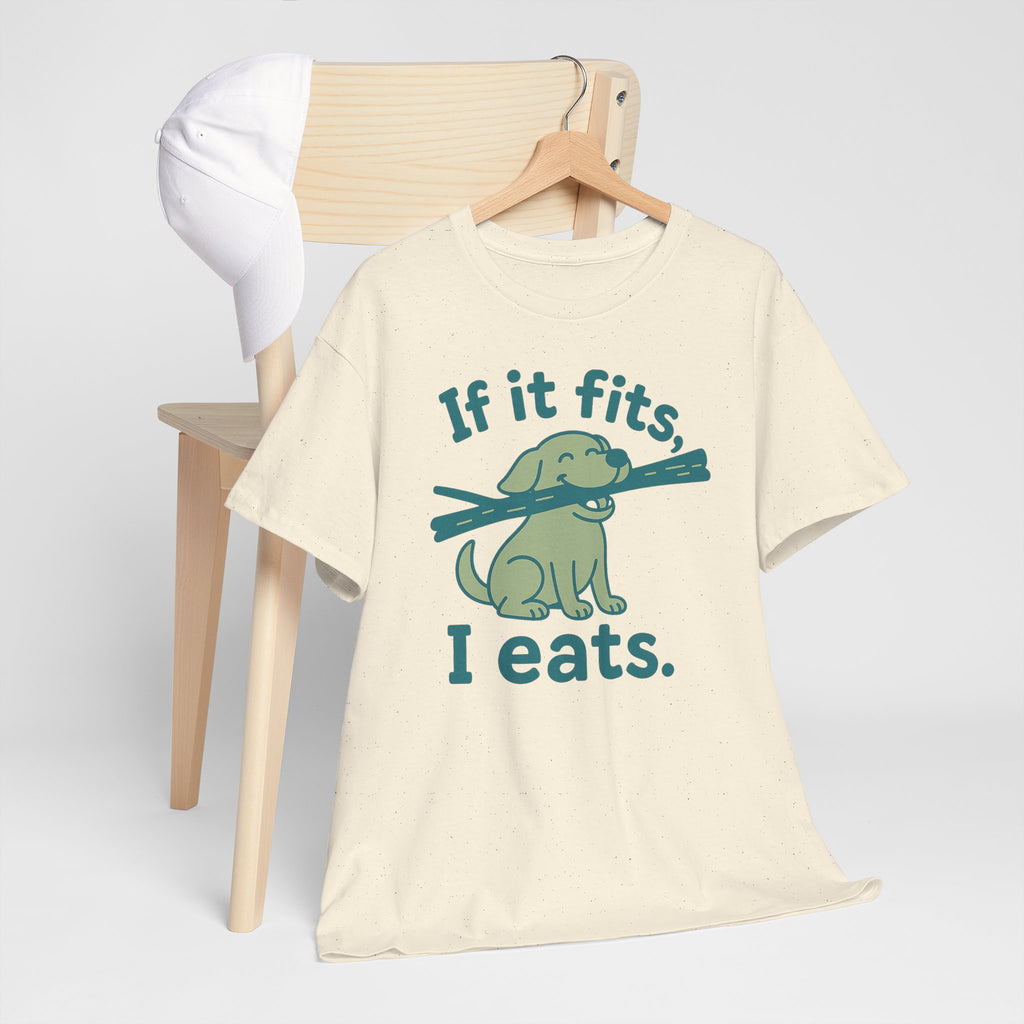 Golden Retriever with 'if it fits, I eats' Dog T-shirt