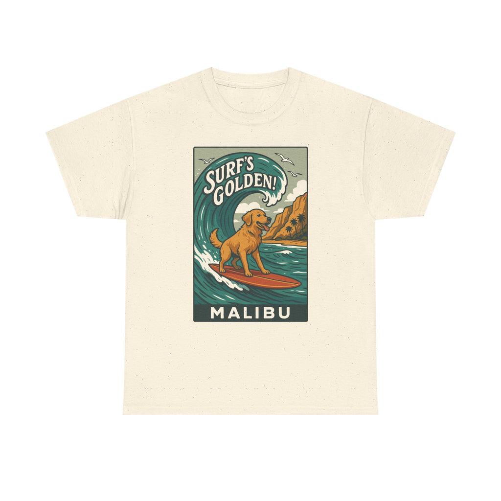 Surf's Golden Malibu Surfing Golden Retriever Dog T-Shirt