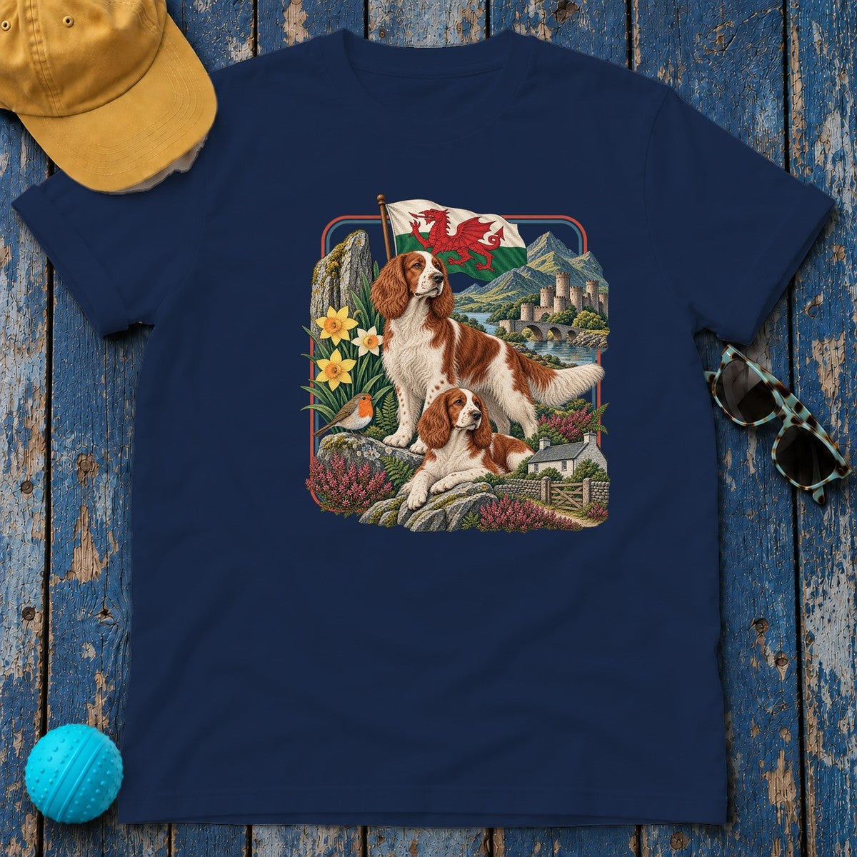 Welsh Springer Spaniel Wales Heritage T-Shirt in Navy