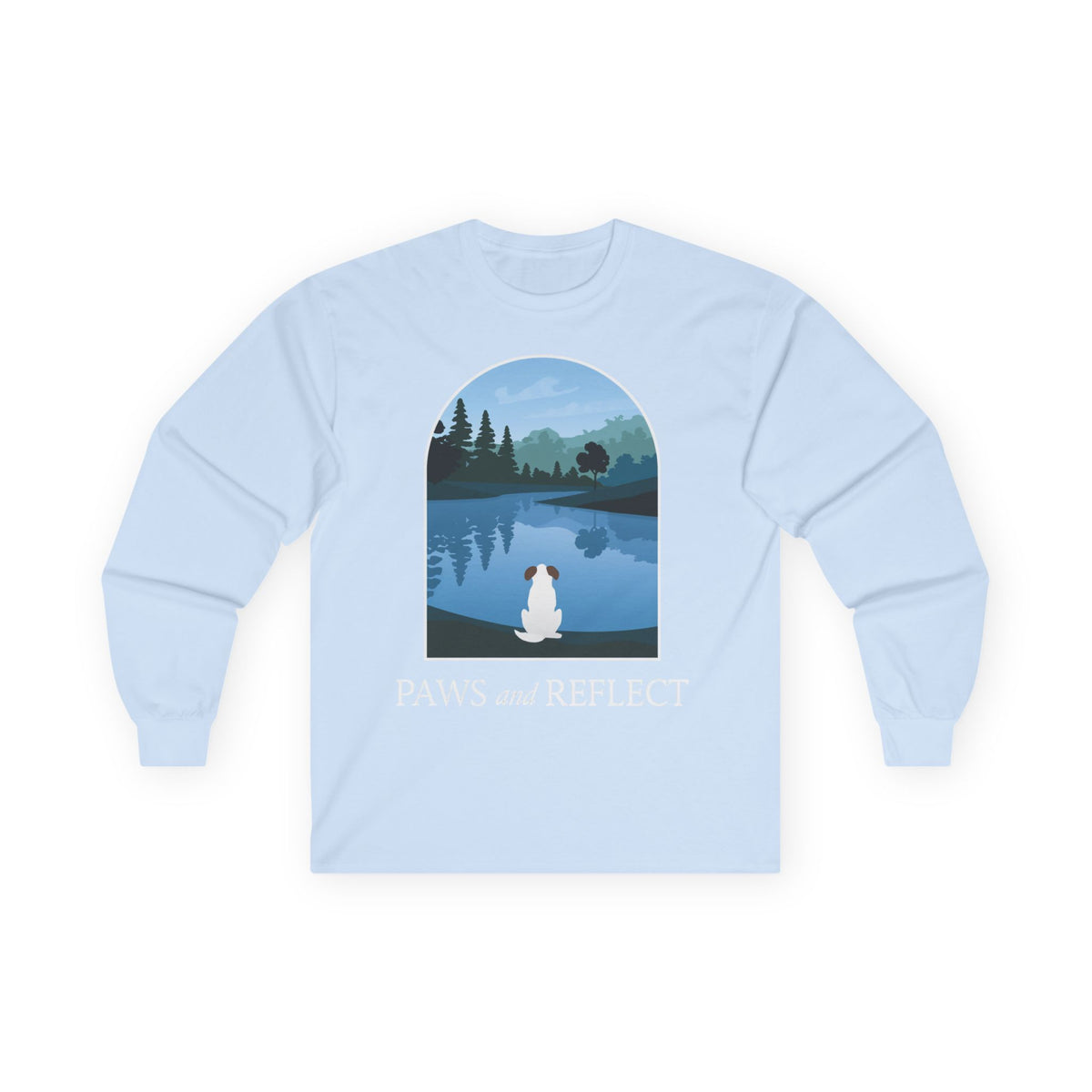 Paws and Reflect White Dog Long Sleeve Tee in Light Blue