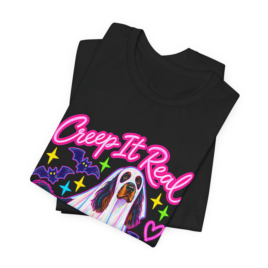 Gordon Setter Creep It Real Y'all t-shirt in Black, folded