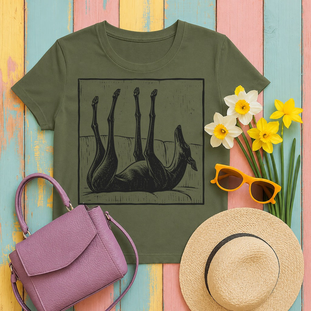 Upside Down Sleeping Greyhound T-Shirt in Military Green