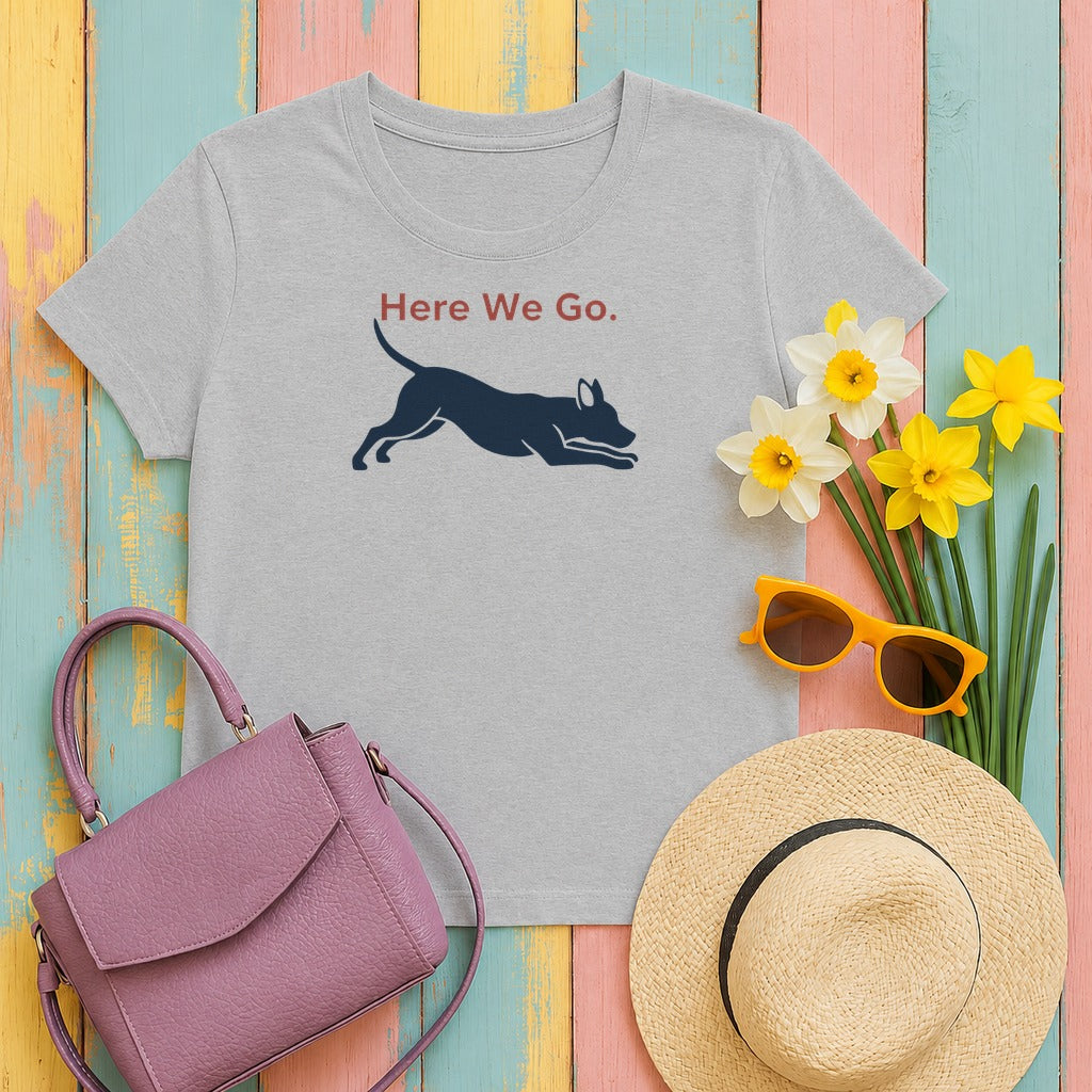 Here We Go. Dog Running Silhouette T-Shirt in Sport Grey