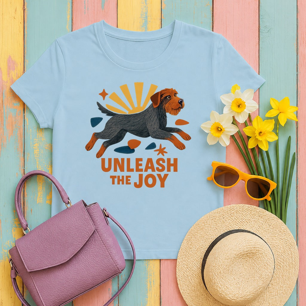Wirehaired Pointing Griffon Unleash the Joy T-shirt in Light Blue