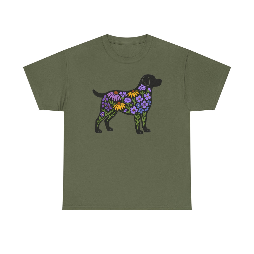 Labrador Silhouette Filled With Floral Patterns Trendy T-Shirt