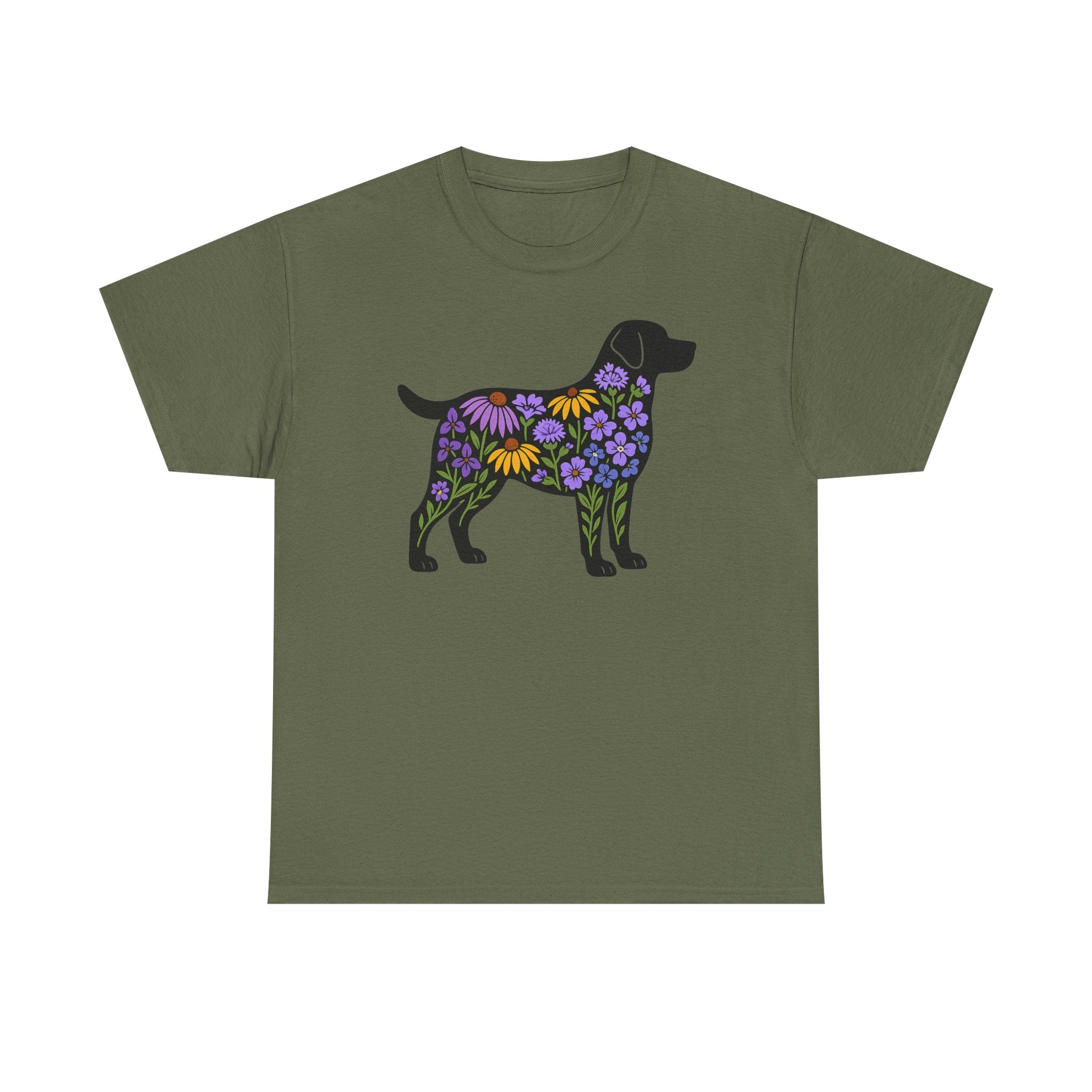 Labrador Silhouette Filled With Floral Patterns Trendy T-Shirt