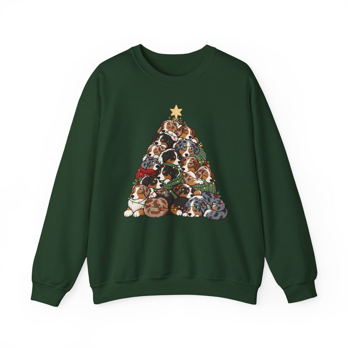 Australian Shepherd Christmas Tree sweatshirt in Forest Green