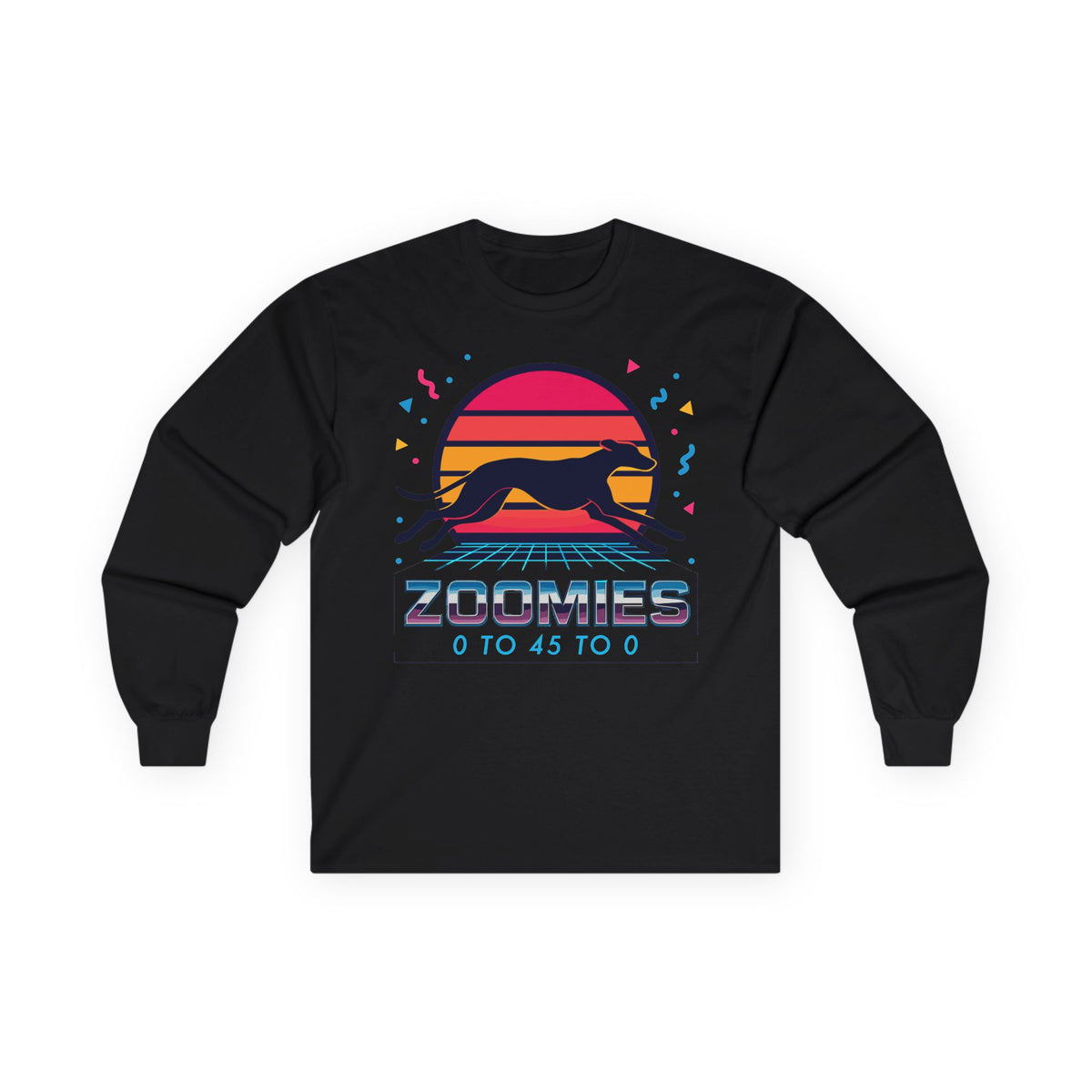 Greyhound Zoomies 0 to 45 to 0 Long Sleeve Tee in Black