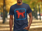 Stylish Red Dog Silhouette on Blue Frame T-shirt