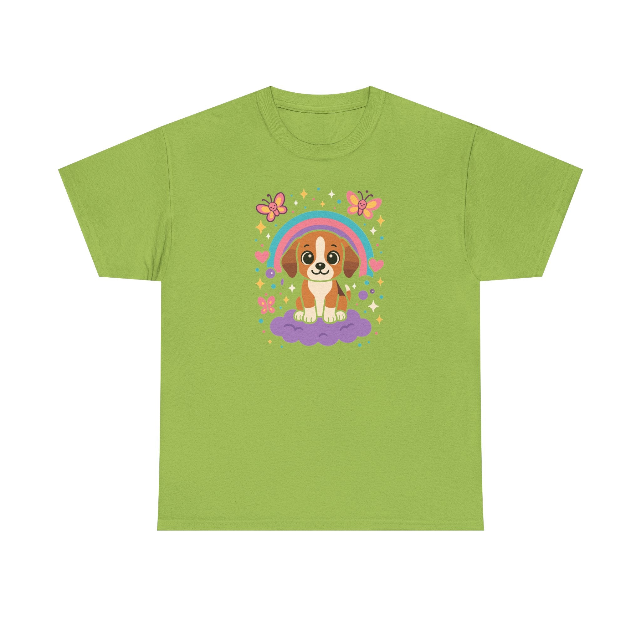 Cute Puppy Beagle Above Rainbow Cloud Design Graphic T-Shirt