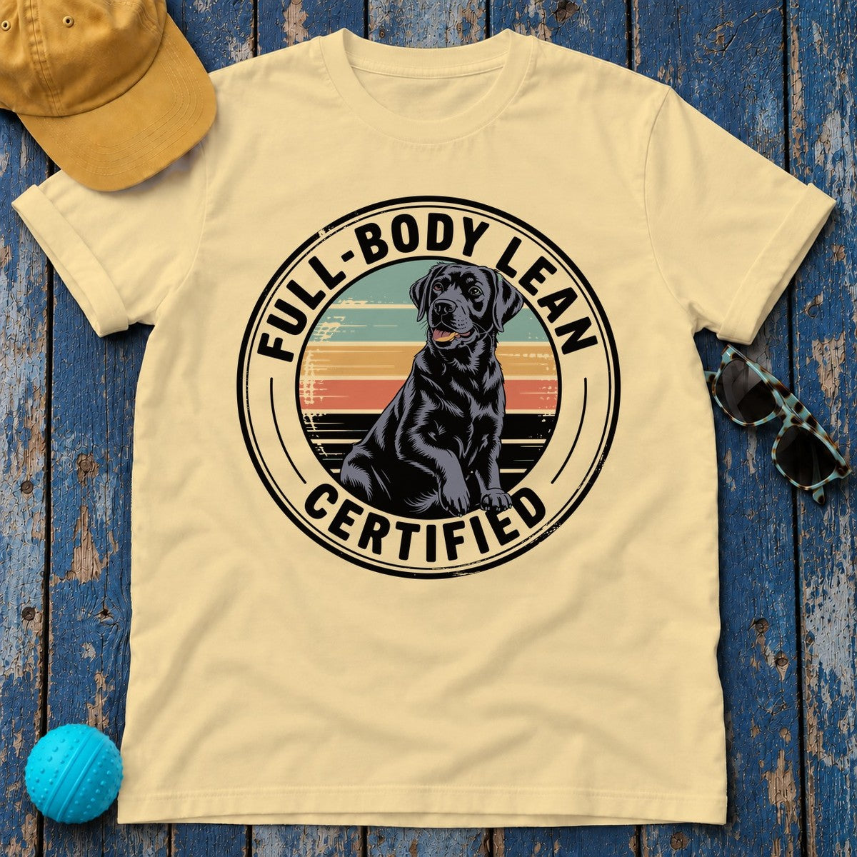Full-Body Lean Certified Black Labrador T-Shirt in Yellow Haze