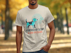 Cream t-shirt with graphic of dog and text "POWERED BY SCENT & BAD DECISIONS".