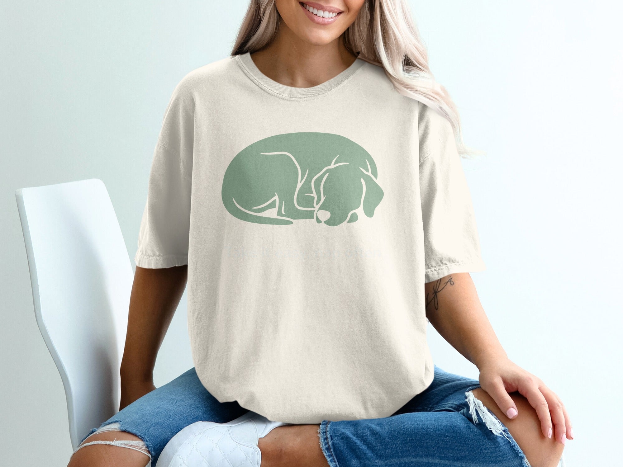 Cute Sleeping Puppy Graphic Casual T-shirt for Women