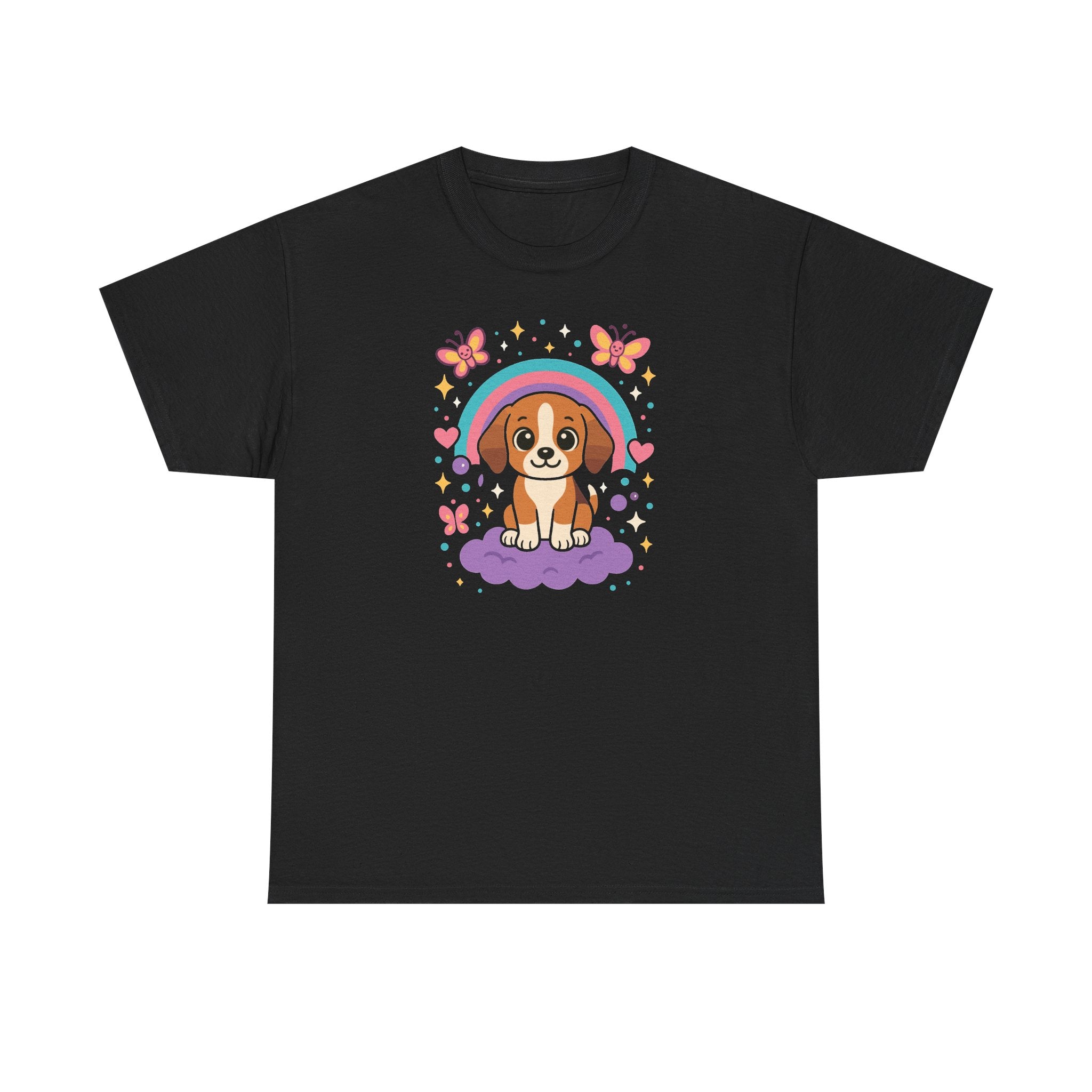 Cute Puppy Beagle Above Rainbow Cloud Design Graphic T-Shirt