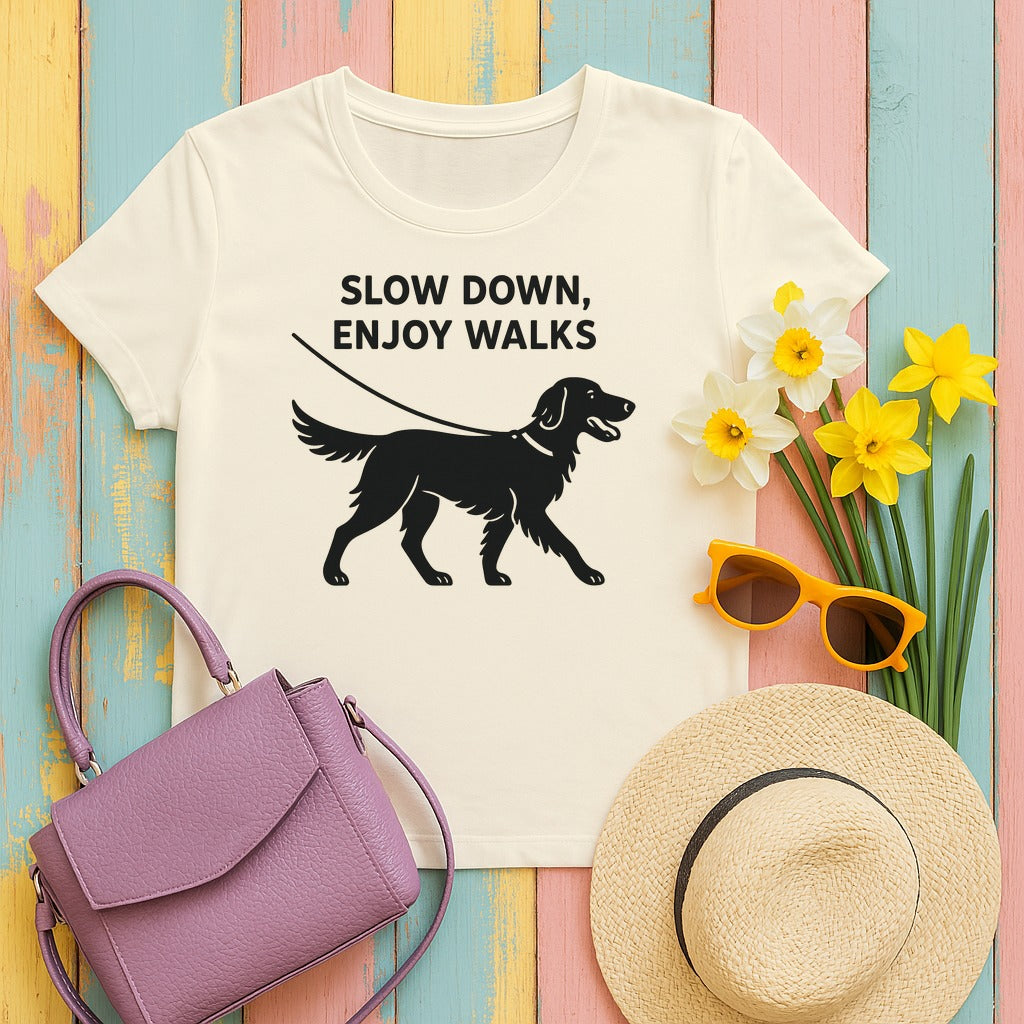 Flat-Coat Slow Down Enjoy Walks Tee in Natural