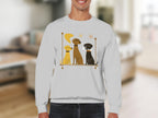 Light gray sweatshirt with three cartoon dogs in a horizontal line.