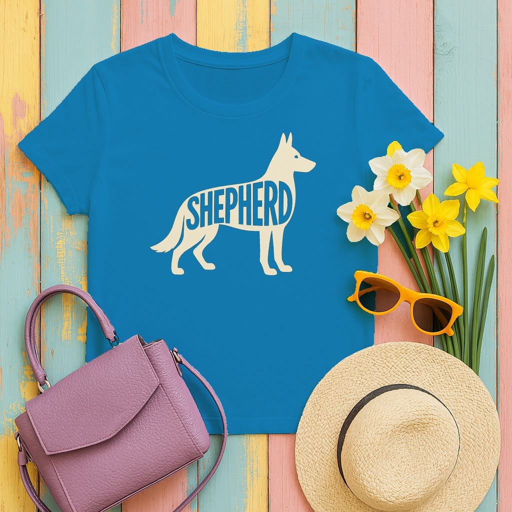 Elegant German Shepherd Silhouette T-Shirt in Sapphire