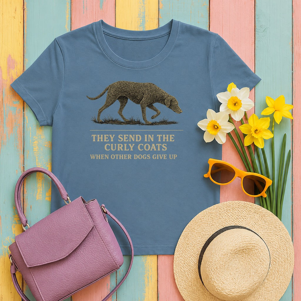 Curly-Coated Retriever Send In The Curly Coats Tee in Steel Blue