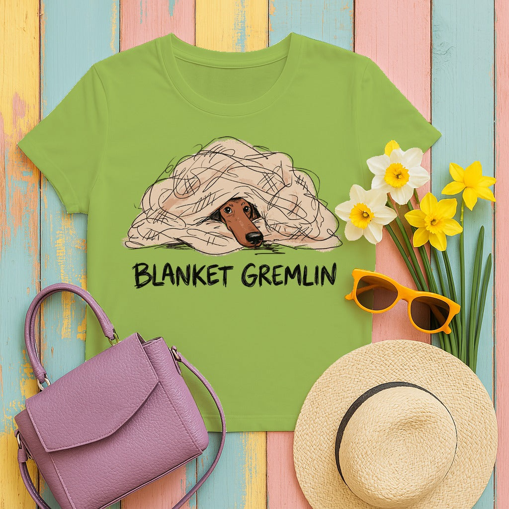 Blanket Gremlin Dachshund T-shirt in Kiwi